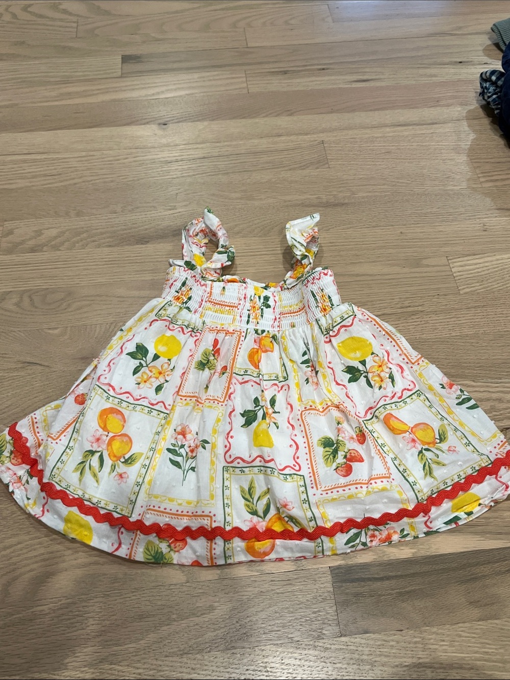 Rachel Zoe White Lemon-Print Sundress with Red Trim